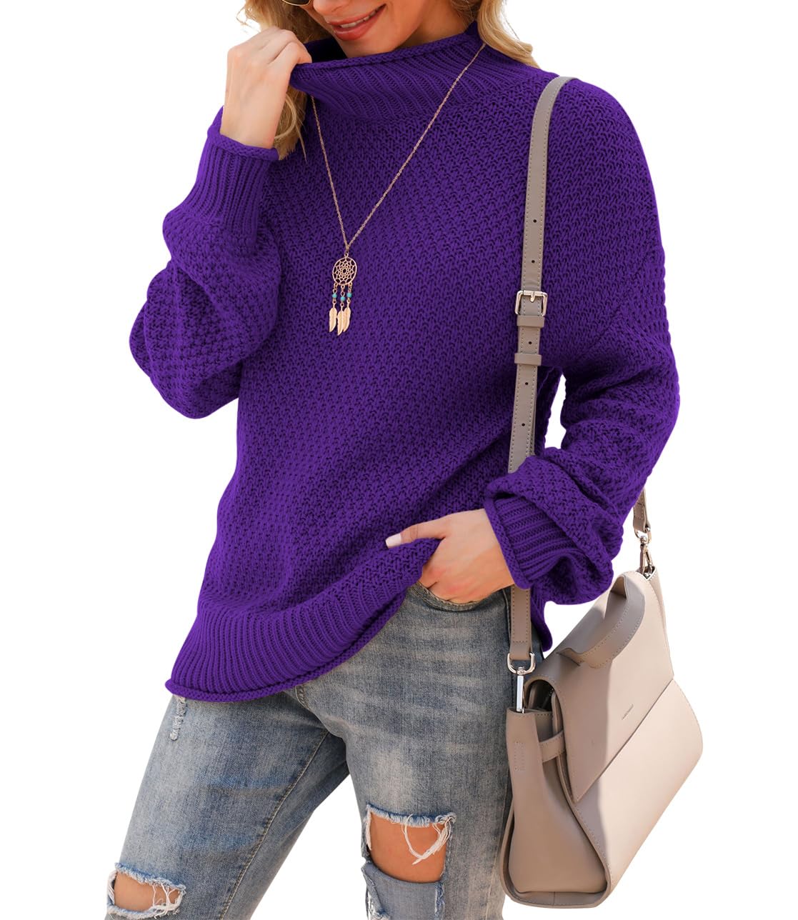 Jouica Women's Turtleneck Oversized Sweaters Batwing Long Sleeve Pullover Loose Chunky Knit Jumper