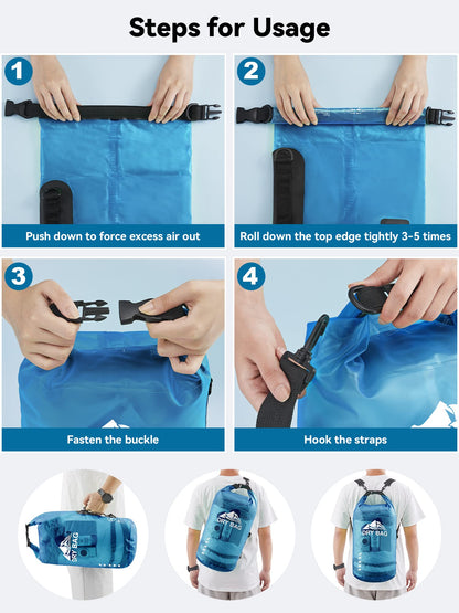 HEETA Dry Bag Waterproof for Women Men, 5L/10L/20L/30L/40L Roll Top Lightweight Dry Storage Bag Backpack with Phone Case for Travel Swimming Boating Kayaking Paddle Board Camping Beach Accessories
