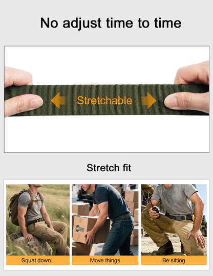 JUKMO Stretch Tactical Belt for Men, Military Work Rigger Hiking 1.5" Elastic Nylon Web Ratchet Quick Release Belt