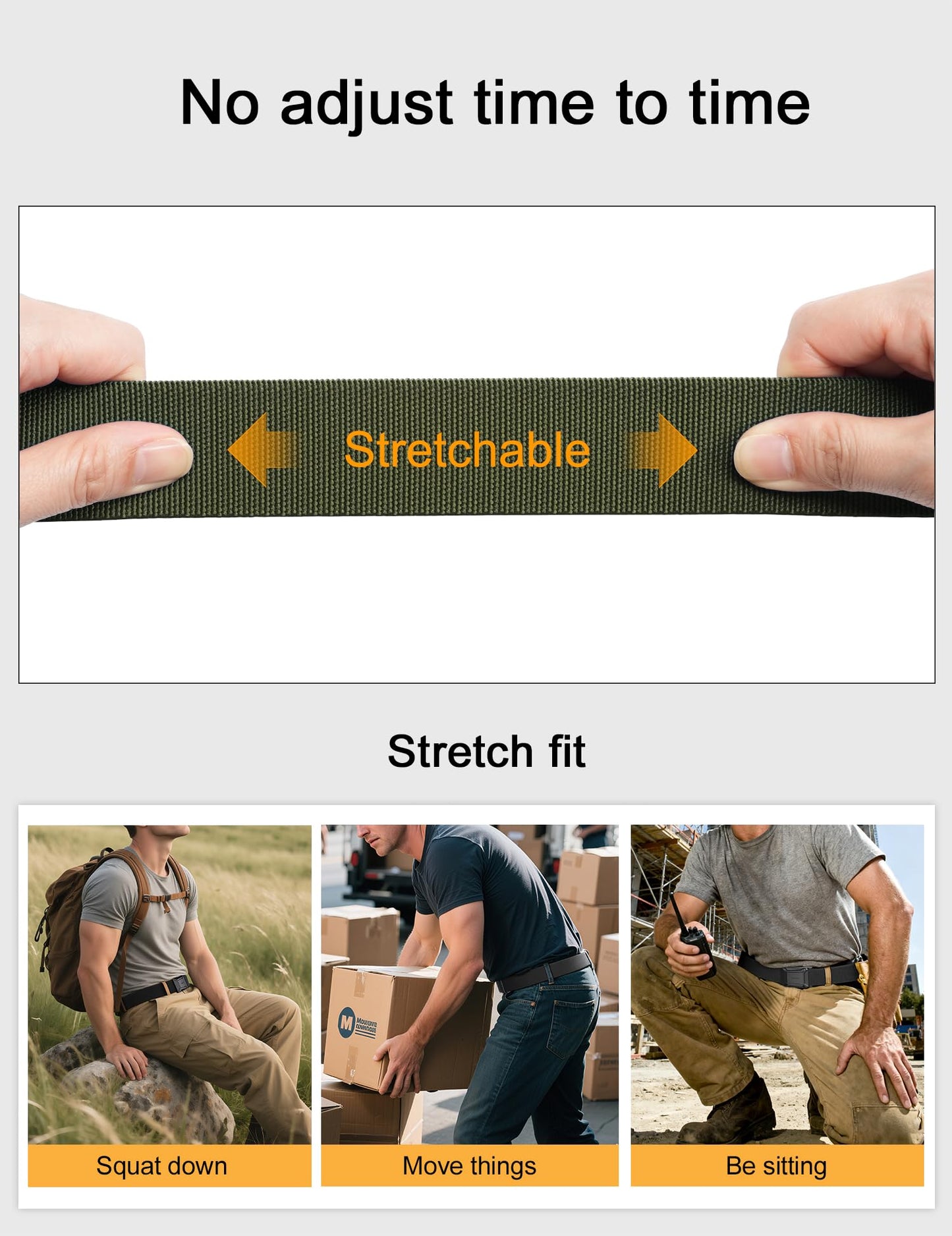 JUKMO Stretch Tactical Belt for Men, Military Work Rigger Hiking 1.5" Elastic Nylon Web Ratchet Quick Release Belt