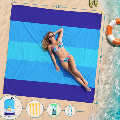 BYDOLL Beach Blanket Waterproof Sandproof Large Sand Free,78''X81''/10'X9' Oversized Sandless Lightweight Blanket Picnic Mat for Beach Travel Camping Hiking with Stakes