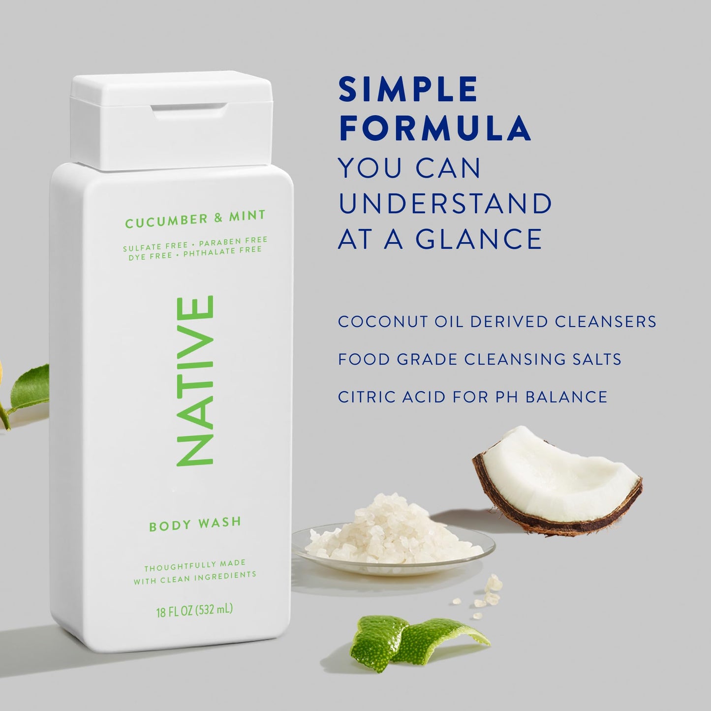 Native Body Wash Contains Naturally Derived Ingredients | For Women & Men, Sulfate, Paraben, & Dye Free Leaving Skin Soft and Hydrating | Sea Salt & Cedar 18 oz