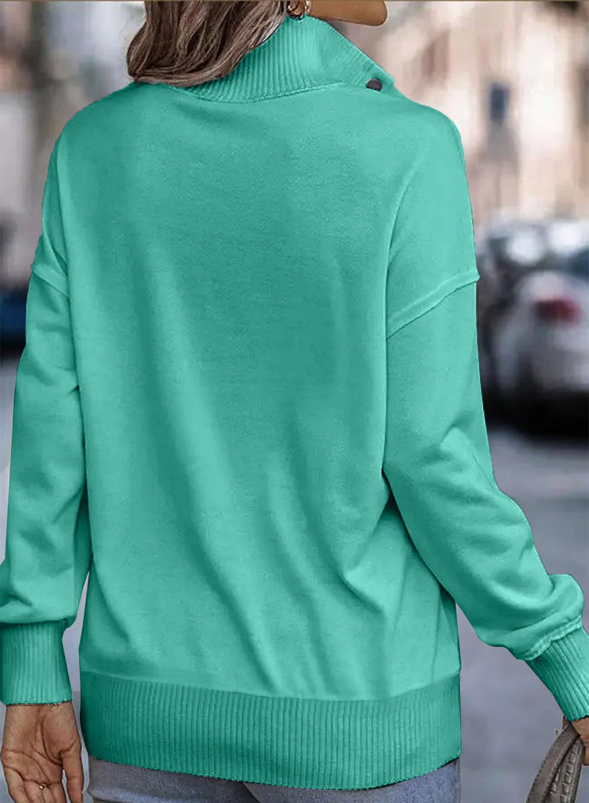 SHEWIN Women's Casual Long Sleeve Stand Neck Sweatshirt Lightweight Button Drawstring Pullover Tops