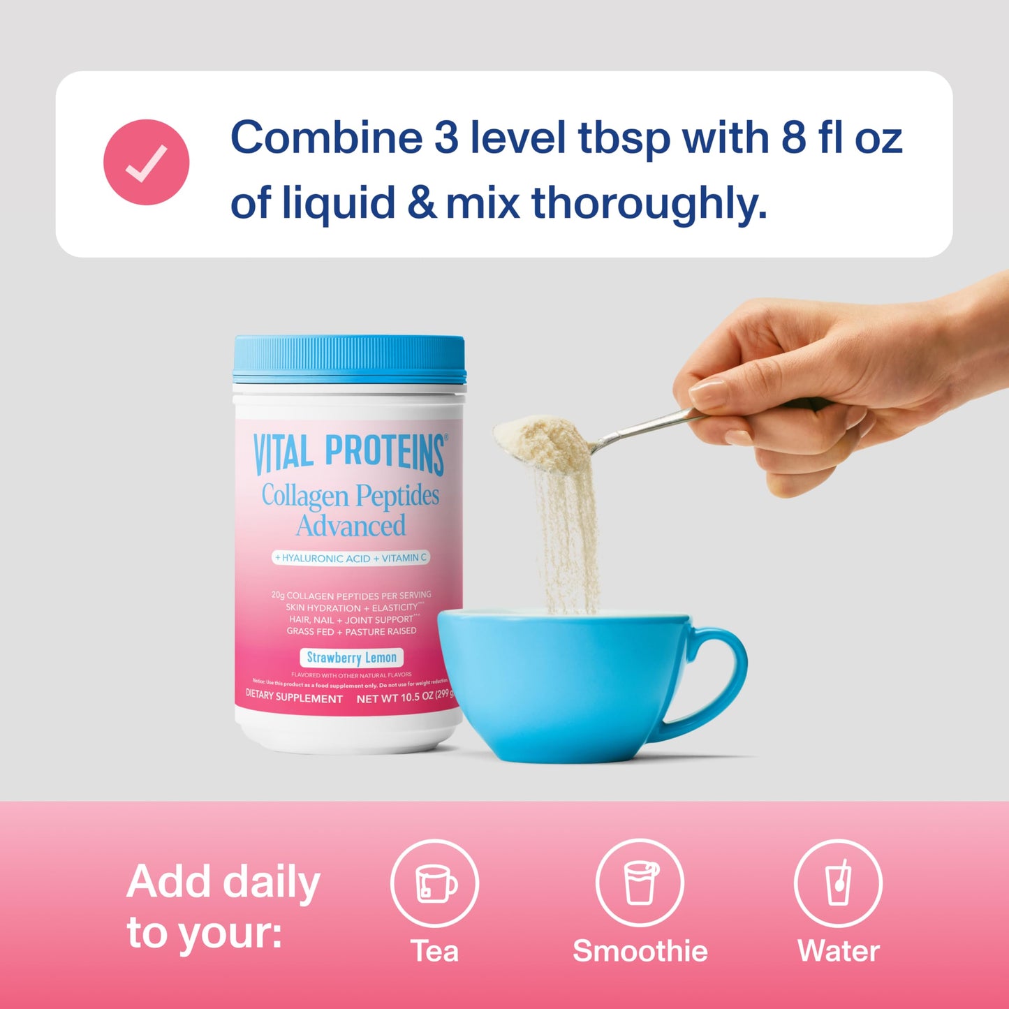 Vital Proteins Collagen Peptides Powder Advanced with Hyaluronic Acid & Vitamin C, 20oz Collagen Protein, Unflavored, 27 Servings
