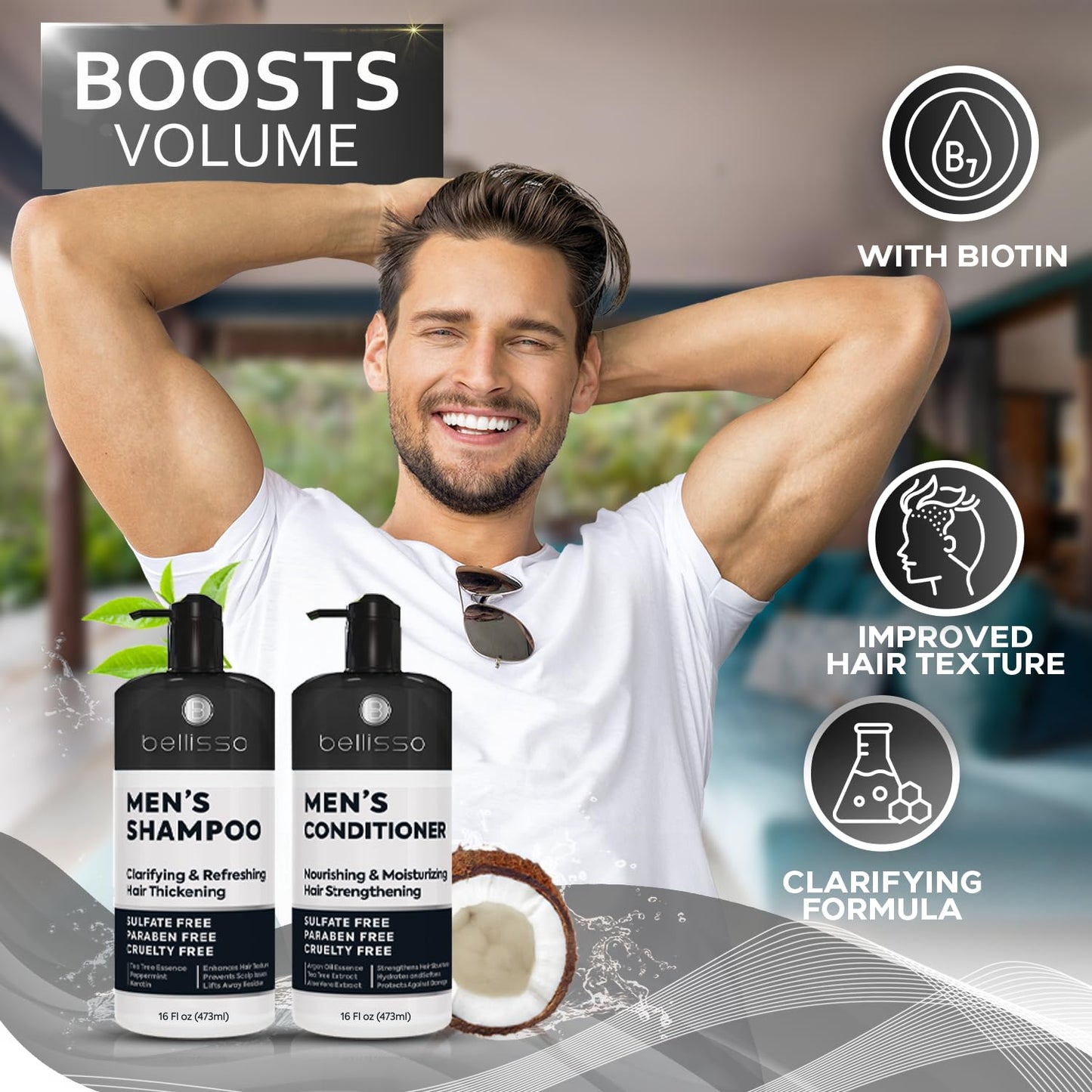 Biotin Shampoo and Conditioner Set - Sulfate and Paraben Free Treatment for Men and Women - Hair Thickening Volumizing Products to Help Boost Thinning Hair with Added Keratin