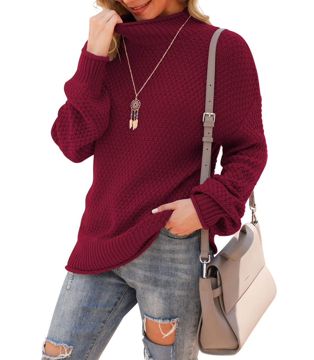 Jouica Women's Turtleneck Oversized Sweaters Batwing Long Sleeve Pullover Loose Chunky Knit Jumper