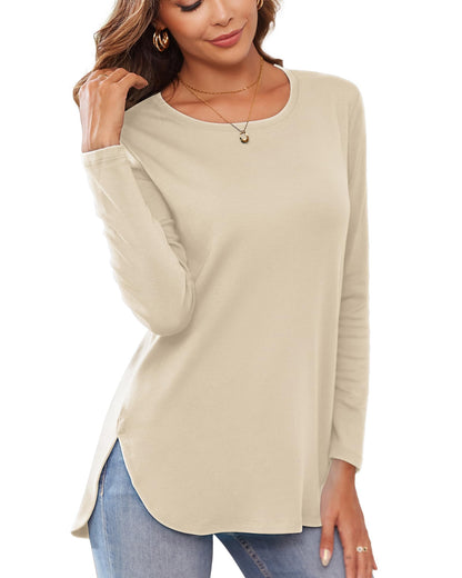Herou Women's Casual Long Sleeve T Shirt Crewneck with Side Split Fall Pullover Loose Tunic Sweater Tops
