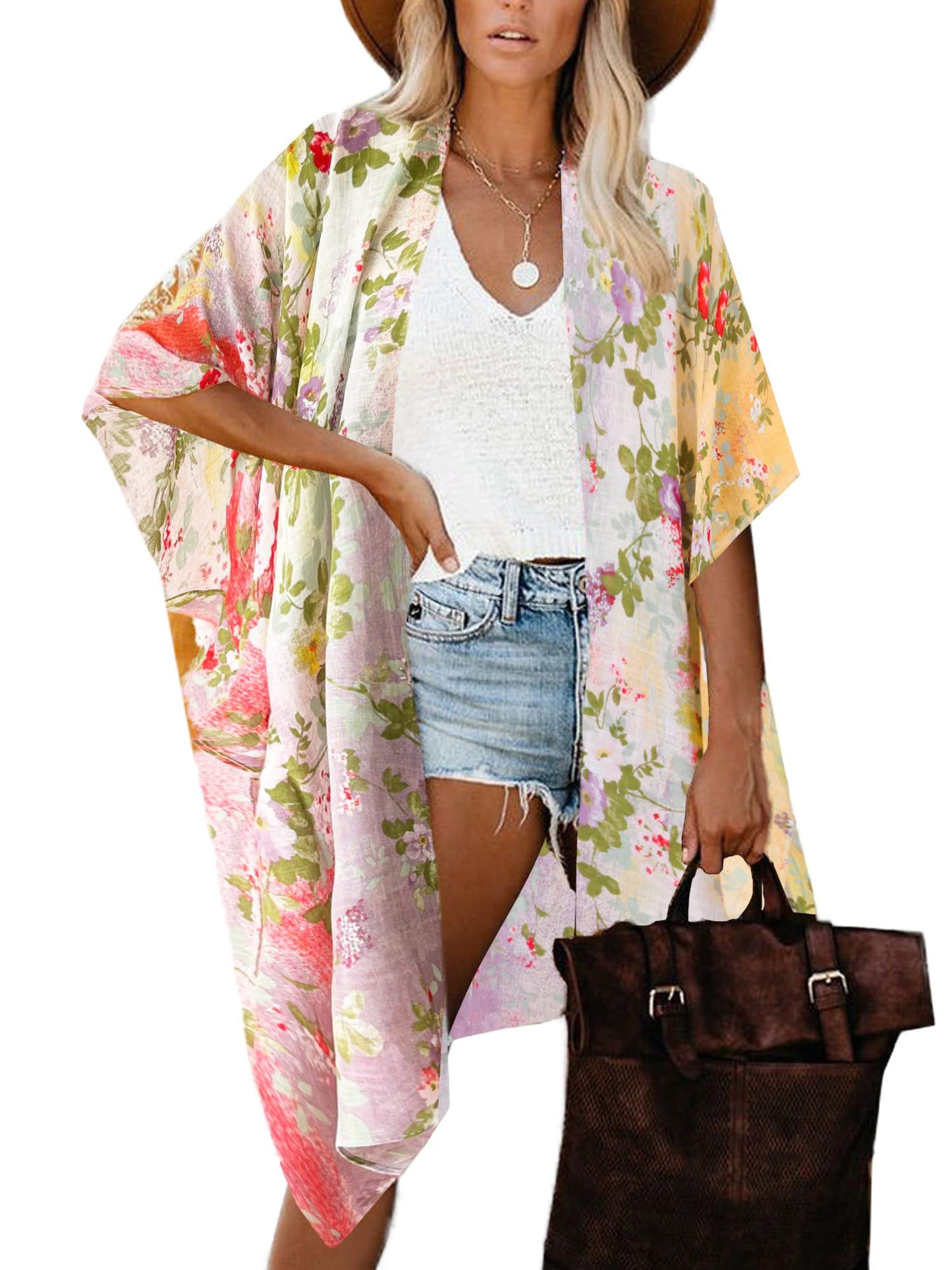 Breezy Lane Women's Kimono Cardigan Summer Swimsuit Coverups Beach Cover Up with Floral Print for Vacation