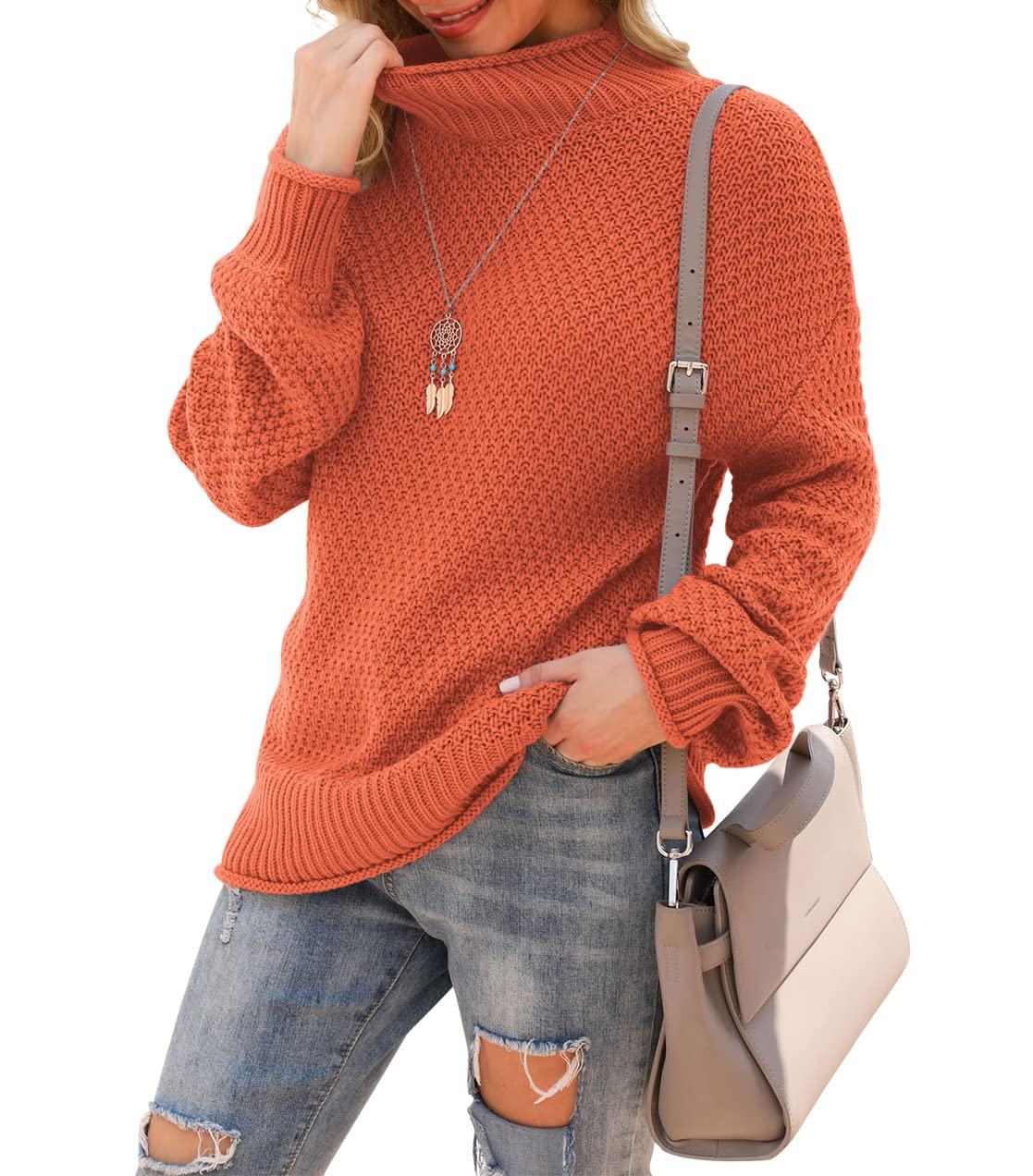 Jouica Women's Turtleneck Oversized Sweaters Batwing Long Sleeve Pullover Loose Chunky Knit Jumper