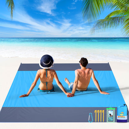 BYDOLL Beach Blanket Waterproof Sandproof Large Sand Free,78''X81''/10'X9' Oversized Sandless Lightweight Blanket Picnic Mat for Beach Travel Camping Hiking with Stakes