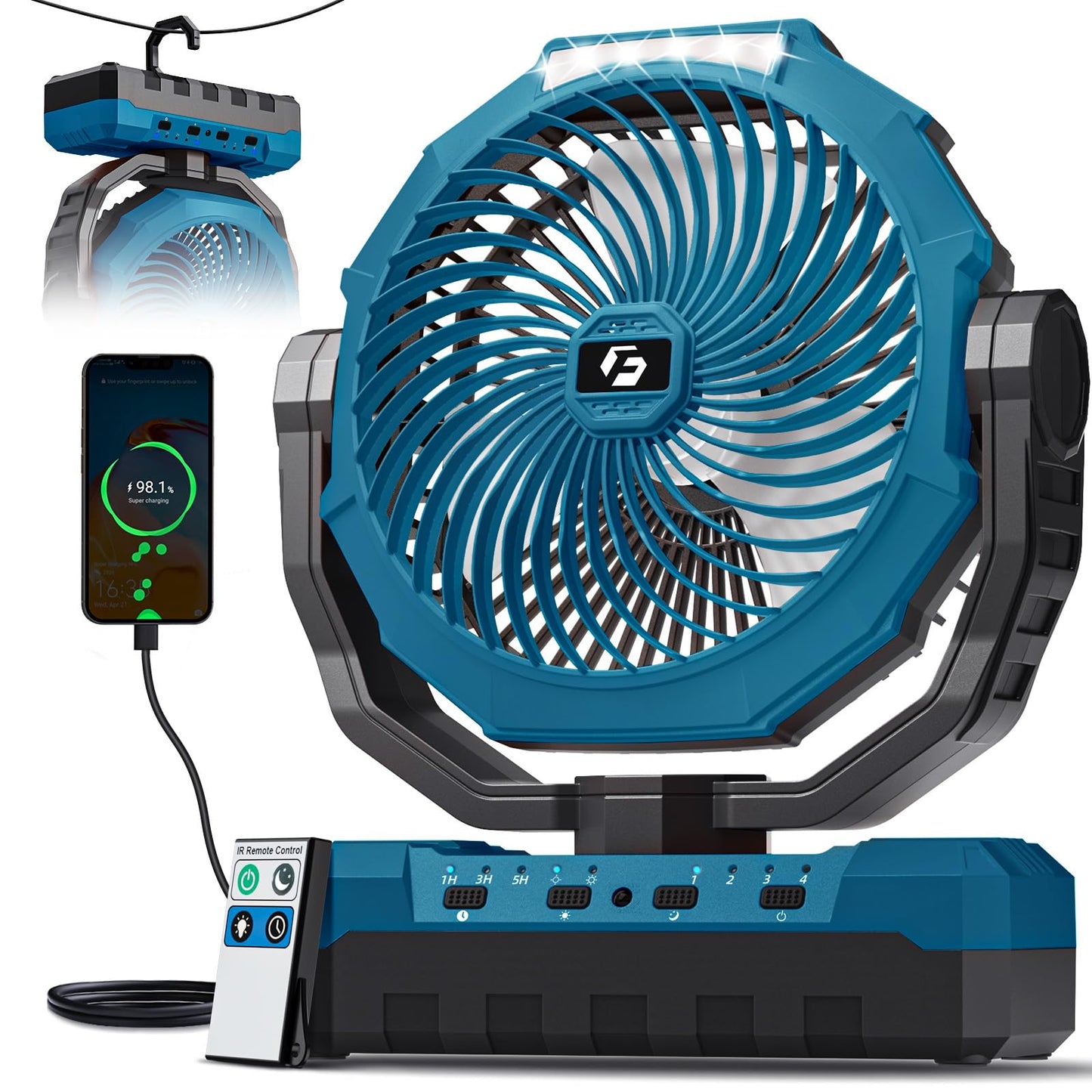 FRIZCOL 3-in-1 Camping Fan - Portable Fans Rechargeable - 24000mAh Battery Powered Fan with Light & Remote for Indoor, Outdoor, Tent, Travel, Fishing, Jobsite, Gifts for Men Dad Him - Green
