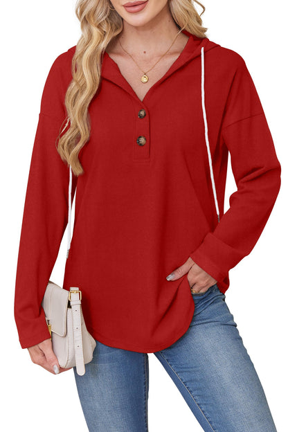 RUMIA Womens Tops V Neck Button Sweatshirt for Women Pullover Long Sleeve Shirts Fall Outfits 2025 Loose Fit S-3XL