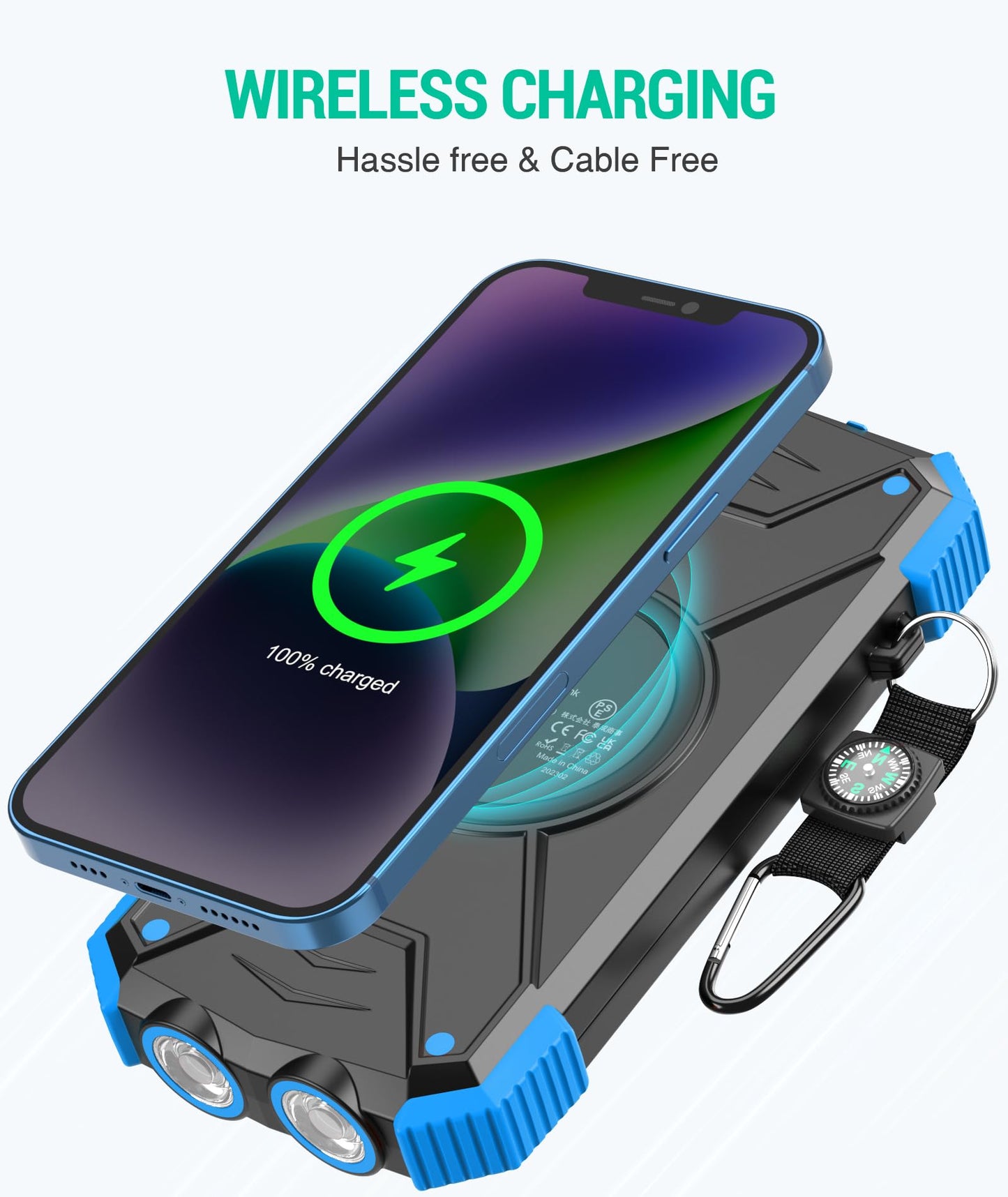 BLAVOR Solar Power Bank 10,000mAh, Portable Wireless Charger, 20W Fast Charging External Battery Pack with USB C for Cell Phones, Solar Panel Charging with Dual Flashlight for Camping