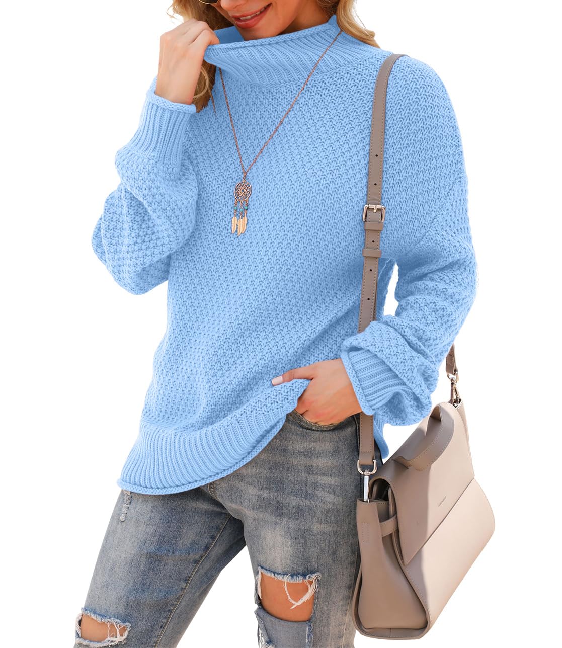 Jouica Women's Turtleneck Oversized Sweaters Batwing Long Sleeve Pullover Loose Chunky Knit Jumper