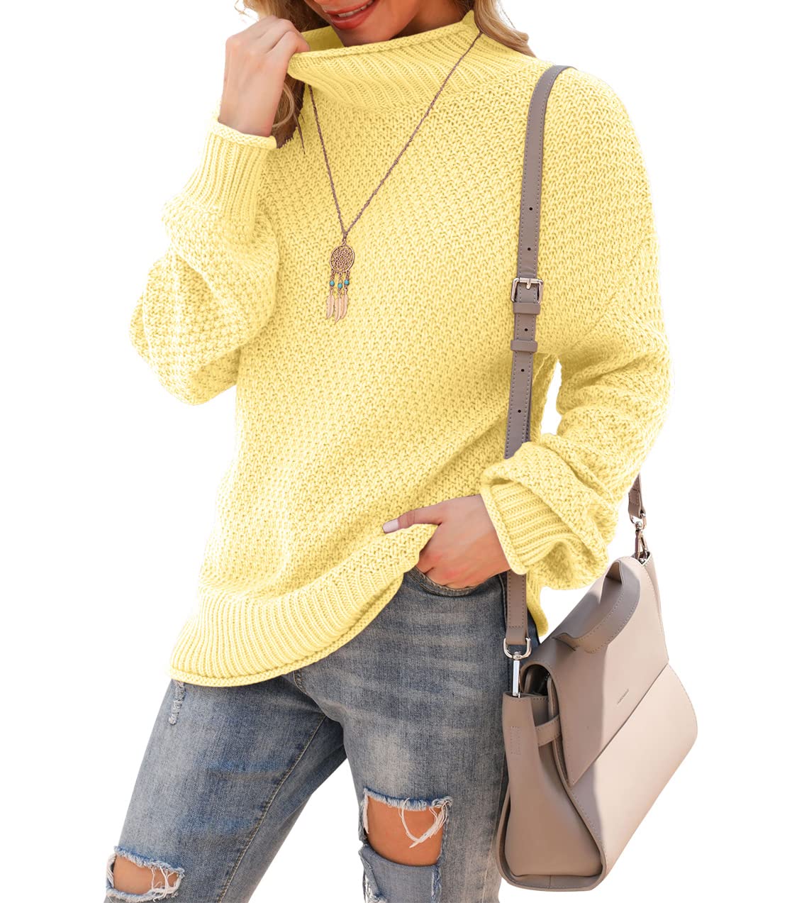 Jouica Women's Turtleneck Oversized Sweaters Batwing Long Sleeve Pullover Loose Chunky Knit Jumper