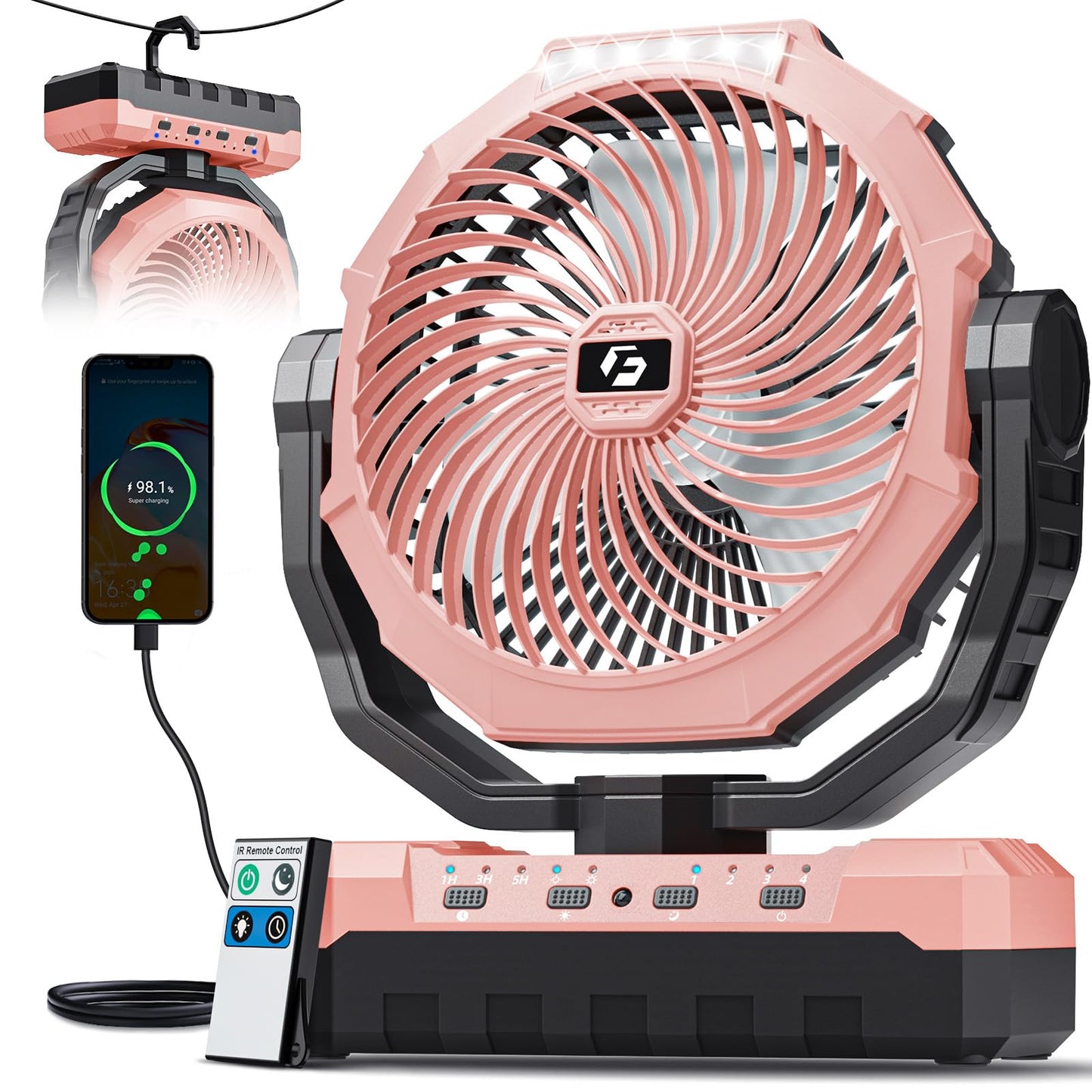 FRIZCOL 3-in-1 Camping Fan - Portable Fans Rechargeable - 24000mAh Battery Powered Fan with Light & Remote for Indoor, Outdoor, Tent, Travel, Fishing, Jobsite, Gifts for Men Dad Him - Green