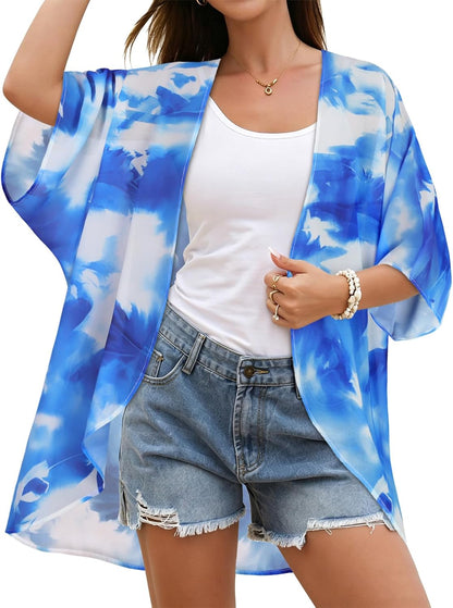 Women's Floral Print Puff Sleeve Kimono Cardigan Loose Cover Up Casual Blouse Tops 2026