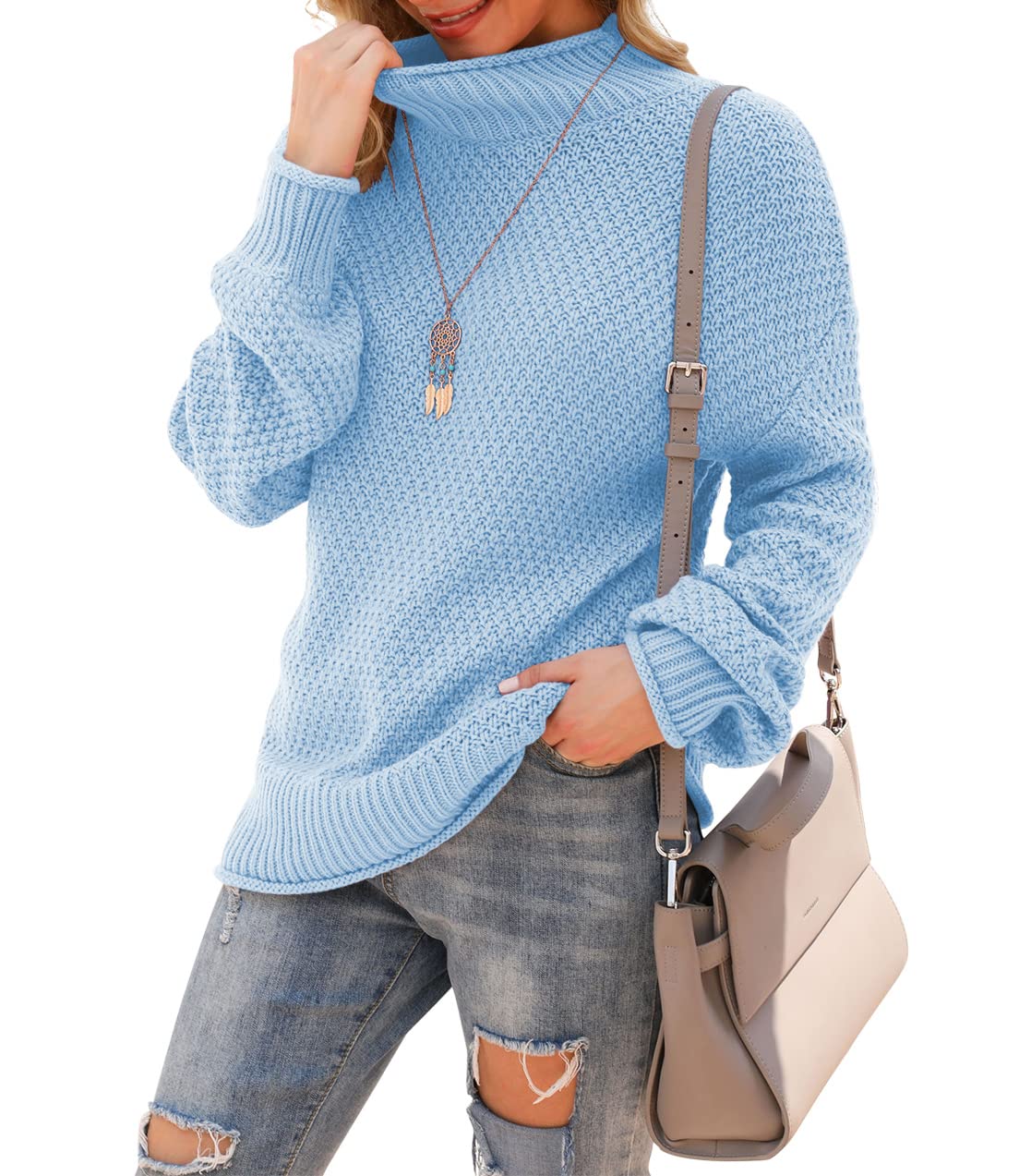 Jouica Women's Turtleneck Oversized Sweaters Batwing Long Sleeve Pullover Loose Chunky Knit Jumper