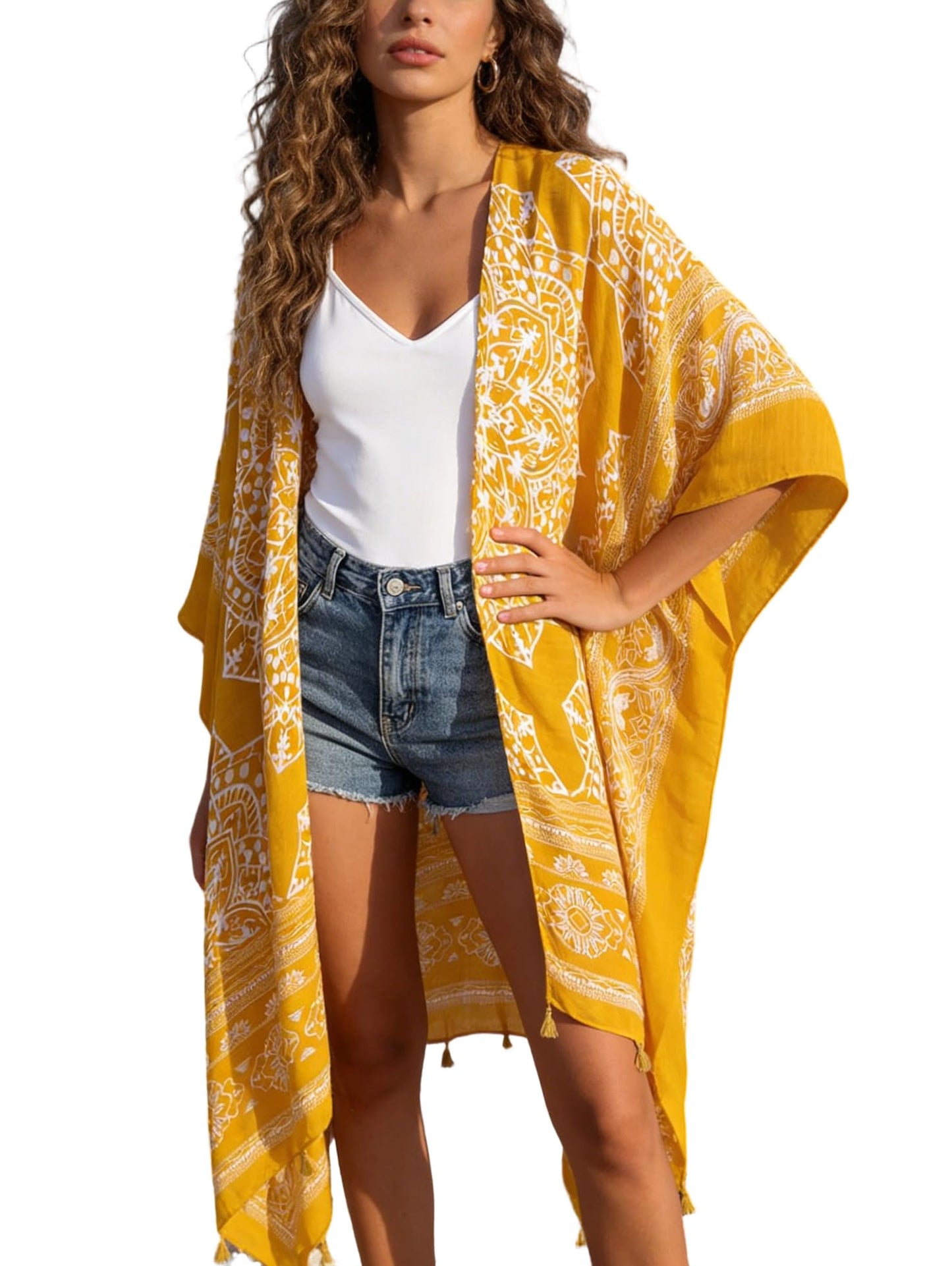 Breezy Lane Women's Kimono Cardigan Summer Swimsuit Coverups Beach Cover Up with Floral Print for Vacation