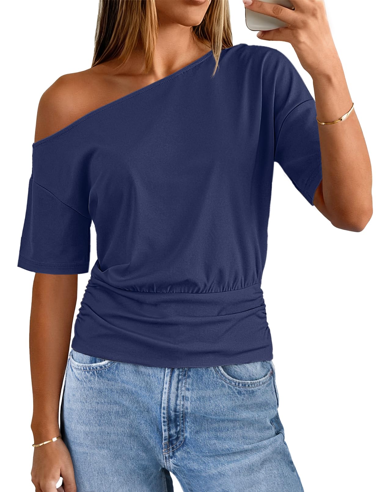 MEROKEETY Women's Off The Shoulder Short Sleeve Tops 2026 Summer Casual Going Out Trendy Y2k T Shirts