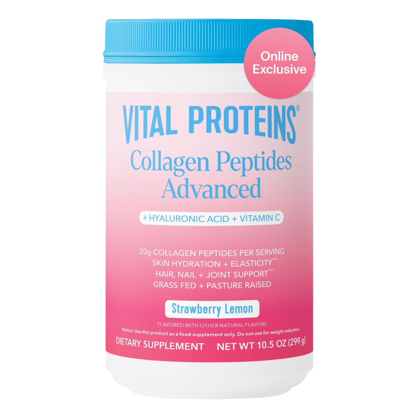 Vital Proteins Collagen Peptides Powder Advanced with Hyaluronic Acid & Vitamin C, 20oz Collagen Protein, Unflavored, 27 Servings
