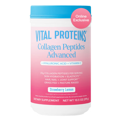 Vital Proteins Collagen Peptides Powder Advanced with Hyaluronic Acid & Vitamin C, 20oz Collagen Protein, Unflavored, 27 Servings