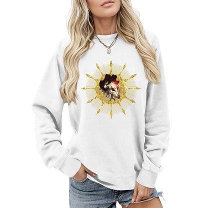 LOAIHA Womens Boho Western Skull Graphic Sweatshirt Long Sleeve Crewneck Pullover White Cotton Blend Casual Streetwear Top