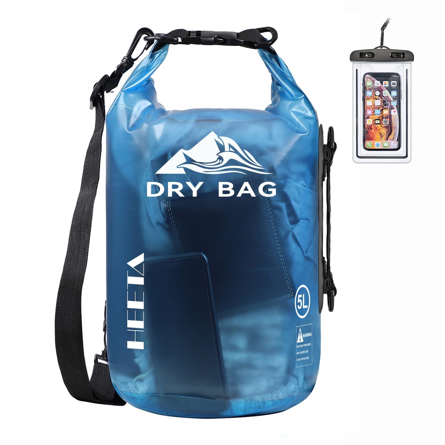 HEETA Dry Bag Waterproof for Women Men, 5L/10L/20L/30L/40L Roll Top Lightweight Dry Storage Bag Backpack with Phone Case for Travel Swimming Boating Kayaking Paddle Board Camping Beach Accessories