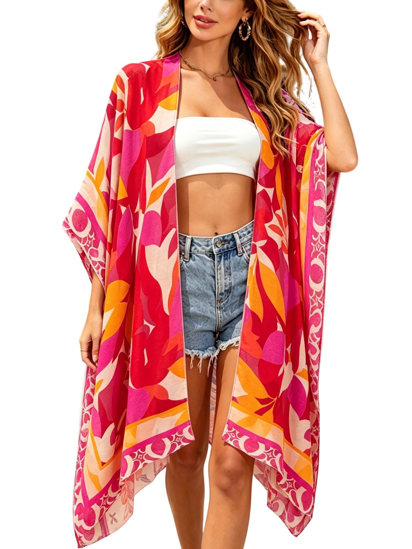 Breezy Lane Women's Kimono Cardigan Summer Swimsuit Coverups Beach Cover Up with Floral Print for Vacation