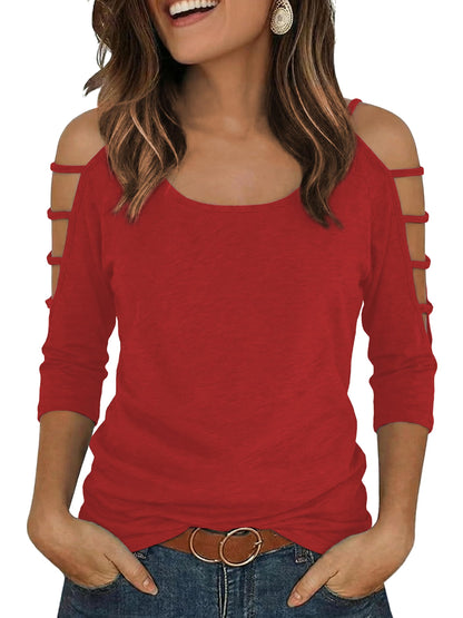 Jar of Love Women's Cold Shoulder Tops 3/4 Sleeve Sexy Going Out T-Shirts for Women Casual Tunic Tops