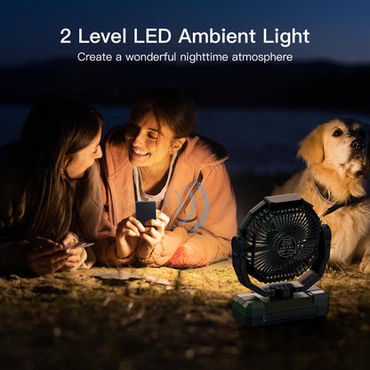 FRIZCOL 3-in-1 Camping Fan - Portable Fans Rechargeable - 24000mAh Battery Powered Fan with Light & Remote for Indoor, Outdoor, Tent, Travel, Fishing, Jobsite, Gifts for Men Dad Him - Green