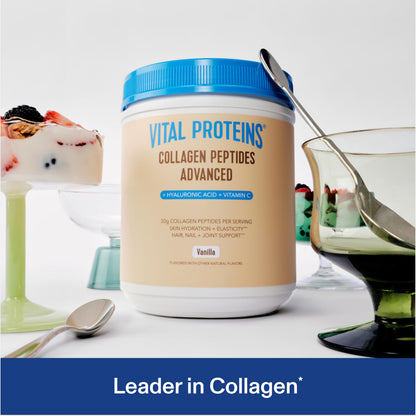 Vital Proteins Collagen Peptides Powder Advanced with Hyaluronic Acid & Vitamin C, 20oz Collagen Protein, Unflavored, 27 Servings