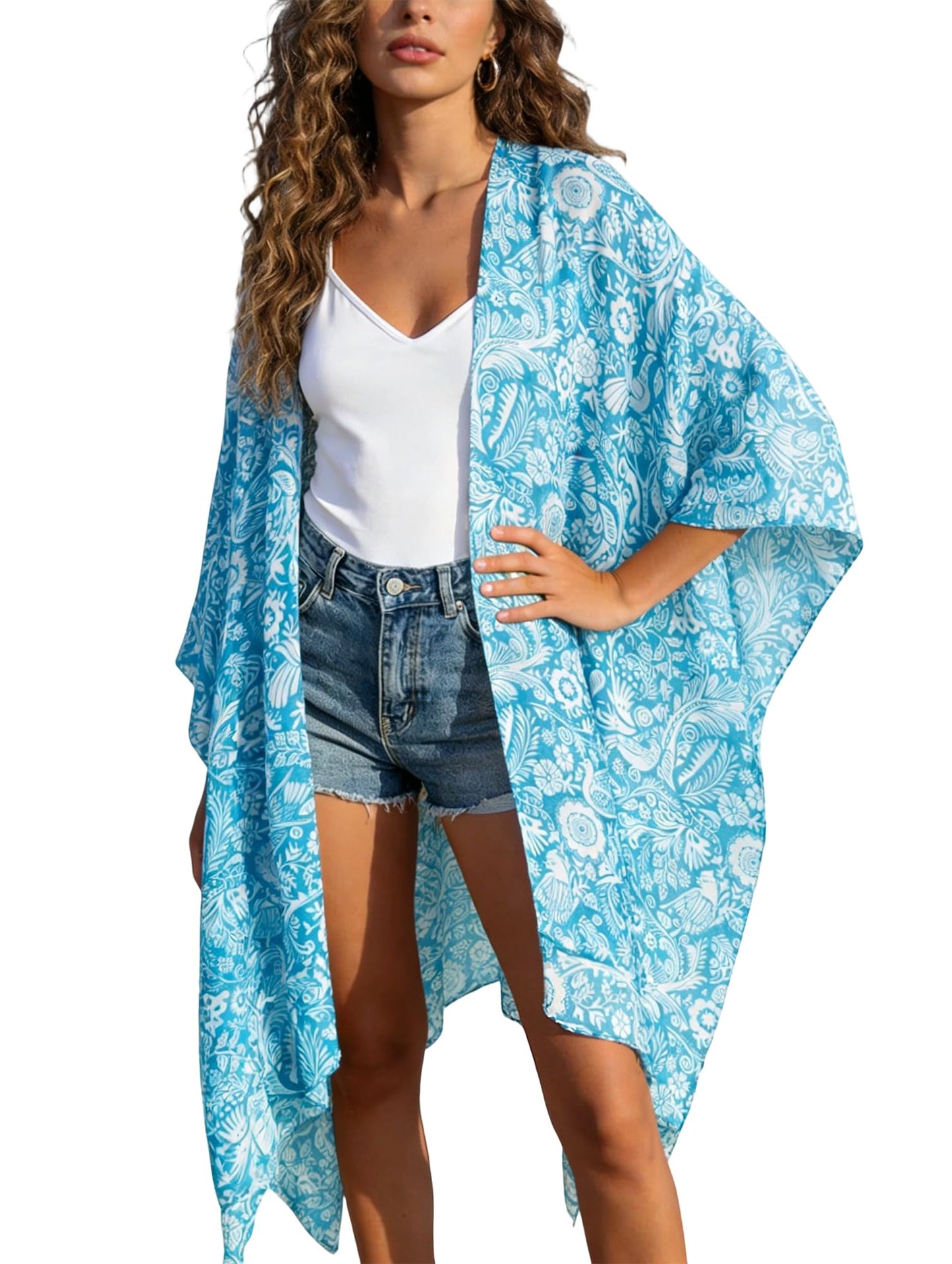 Breezy Lane Women's Kimono Cardigan Summer Swimsuit Coverups Beach Cover Up with Floral Print for Vacation