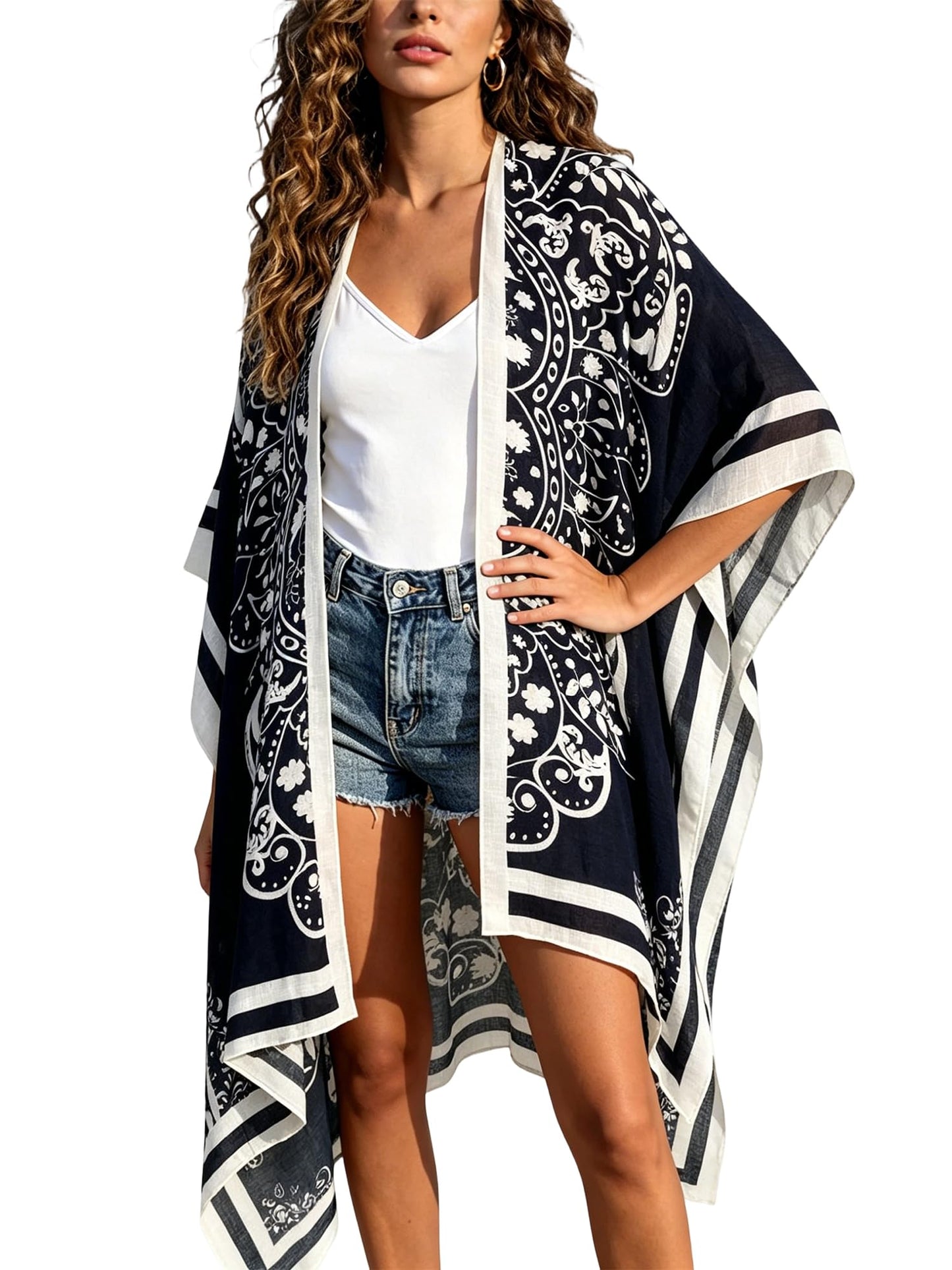 Breezy Lane Women's Kimono Cardigan Summer Swimsuit Coverups Beach Cover Up with Floral Print for Vacation