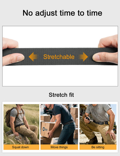 JUKMO Stretch Tactical Belt for Men, Military Work Rigger Hiking 1.5" Elastic Nylon Web Ratchet Quick Release Belt