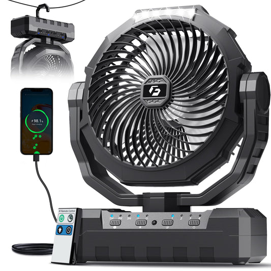FRIZCOL 3-in-1 Camping Fan - Portable Fans Rechargeable - 24000mAh Battery Powered Fan with Light & Remote for Indoor, Outdoor, Tent, Travel, Fishing, Jobsite, Gifts for Men Dad Him - Green