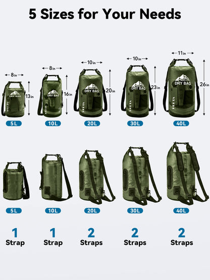 HEETA Dry Bag Waterproof for Women Men, 5L/10L/20L/30L/40L Roll Top Lightweight Dry Storage Bag Backpack with Phone Case for Travel Swimming Boating Kayaking Paddle Board Camping Beach Accessories