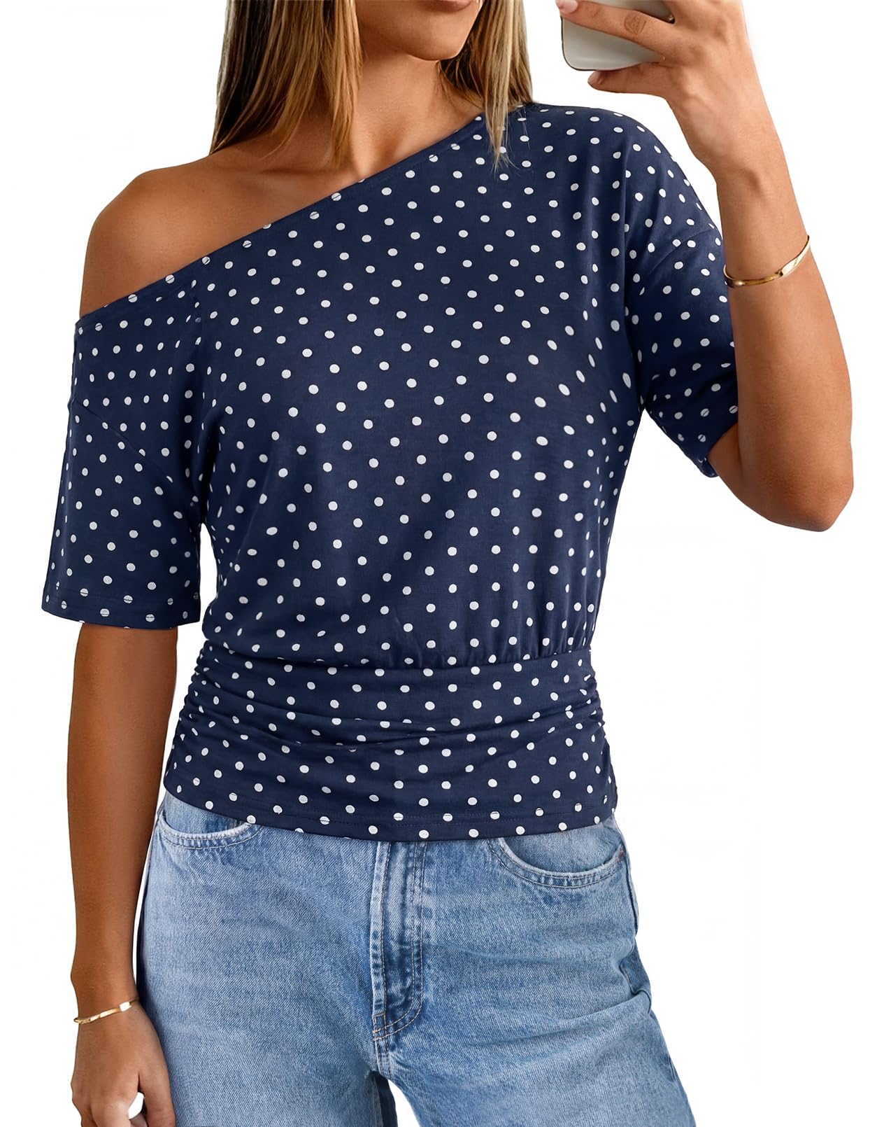 MEROKEETY Women's Off The Shoulder Short Sleeve Tops 2026 Summer Casual Going Out Trendy Y2k T Shirts