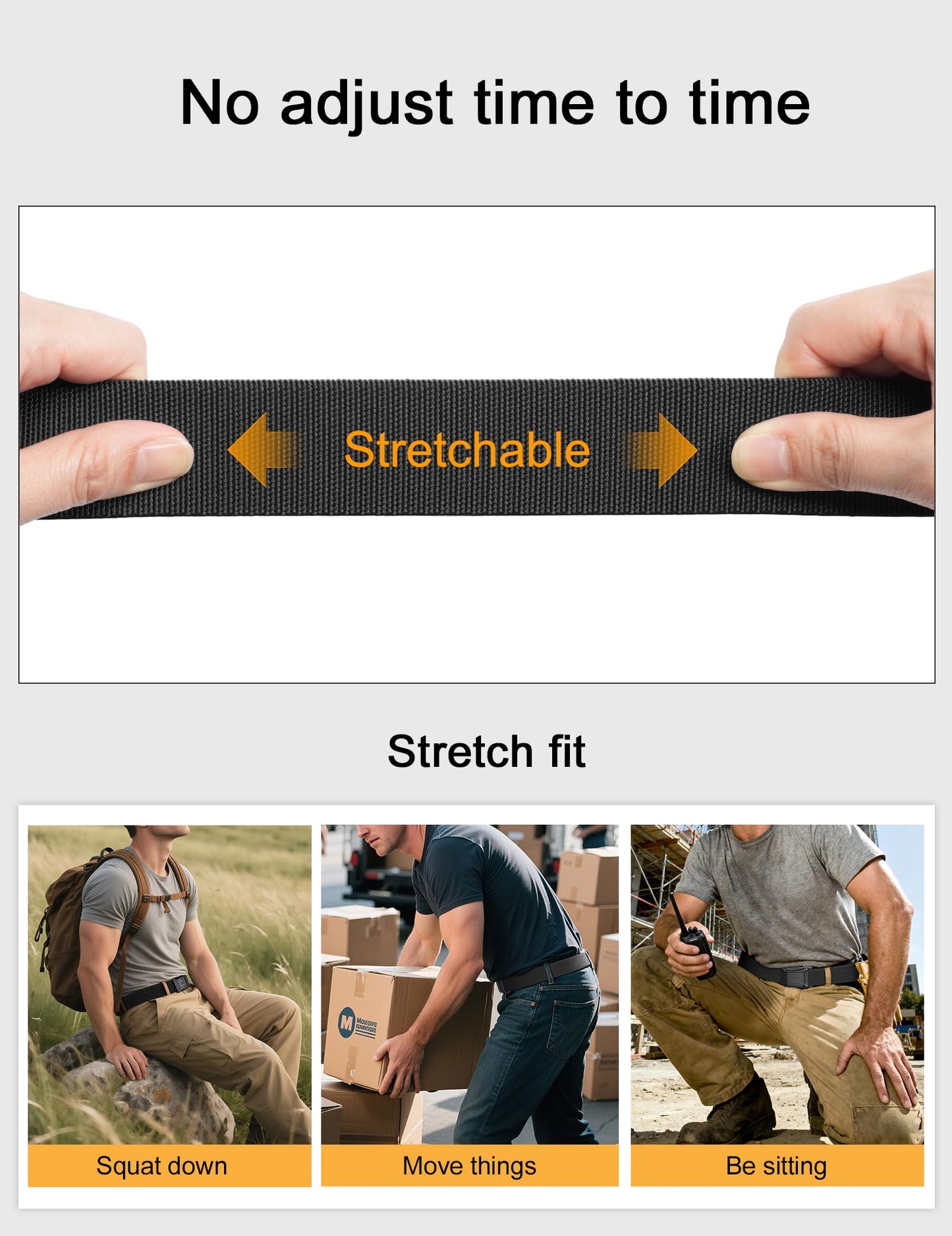 JUKMO Stretch Tactical Belt for Men, Military Work Rigger Hiking 1.5" Elastic Nylon Web Ratchet Quick Release Belt