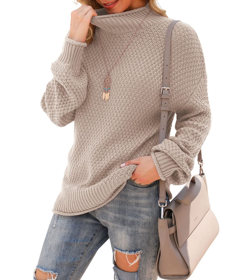 Jouica Women's Turtleneck Oversized Sweaters Batwing Long Sleeve Pullover Loose Chunky Knit Jumper
