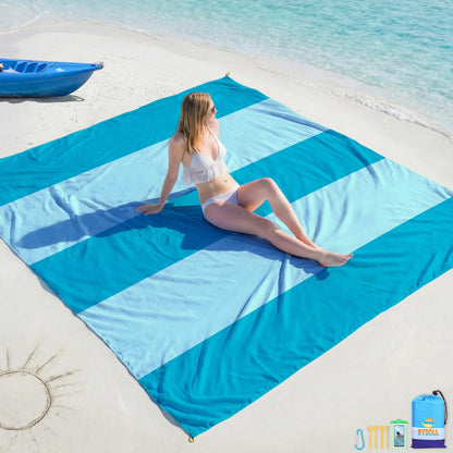 BYDOLL Beach Blanket Waterproof Sandproof Large Sand Free,78''X81''/10'X9' Oversized Sandless Lightweight Blanket Picnic Mat for Beach Travel Camping Hiking with Stakes