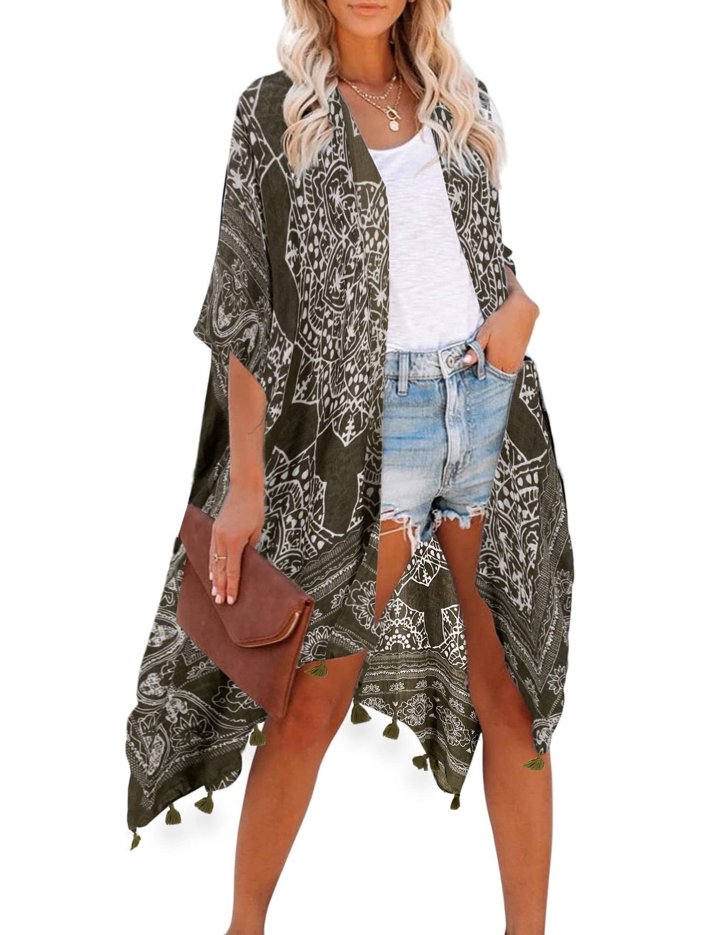 Breezy Lane Women's Kimono Cardigan Summer Swimsuit Coverups Beach Cover Up with Floral Print for Vacation