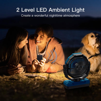 FRIZCOL 3-in-1 Camping Fan - Portable Fans Rechargeable - 24000mAh Battery Powered Fan with Light & Remote for Indoor, Outdoor, Tent, Travel, Fishing, Jobsite, Gifts for Men Dad Him - Green