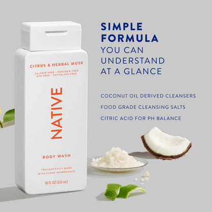 Native Body Wash Contains Naturally Derived Ingredients | For Women & Men, Sulfate, Paraben, & Dye Free Leaving Skin Soft and Hydrating | Sea Salt & Cedar 18 oz