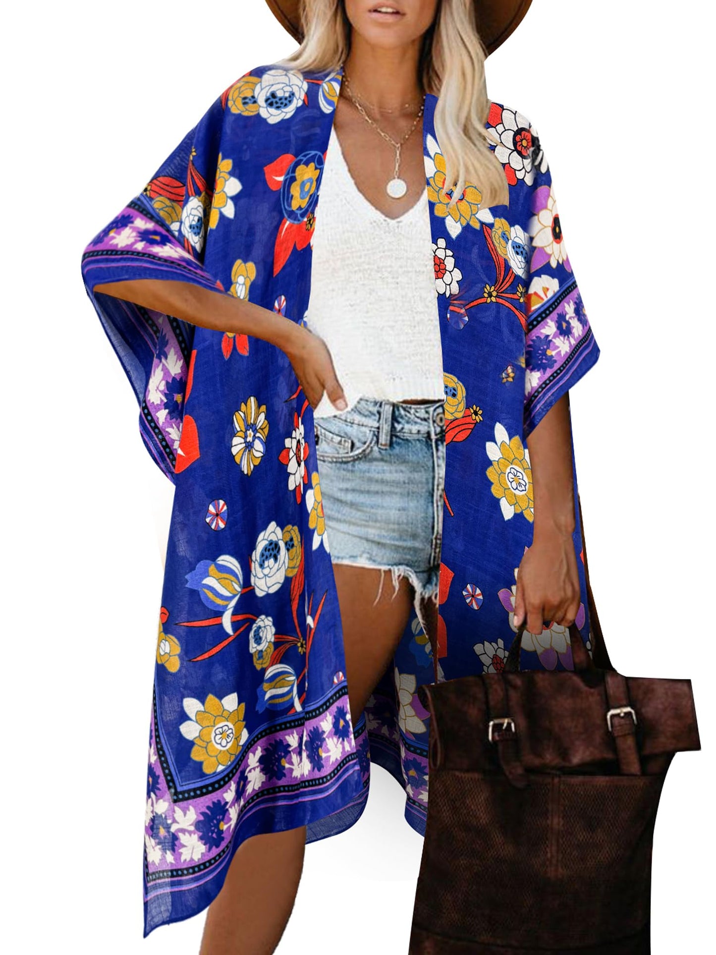 Breezy Lane Women's Kimono Cardigan Summer Swimsuit Coverups Beach Cover Up with Floral Print for Vacation