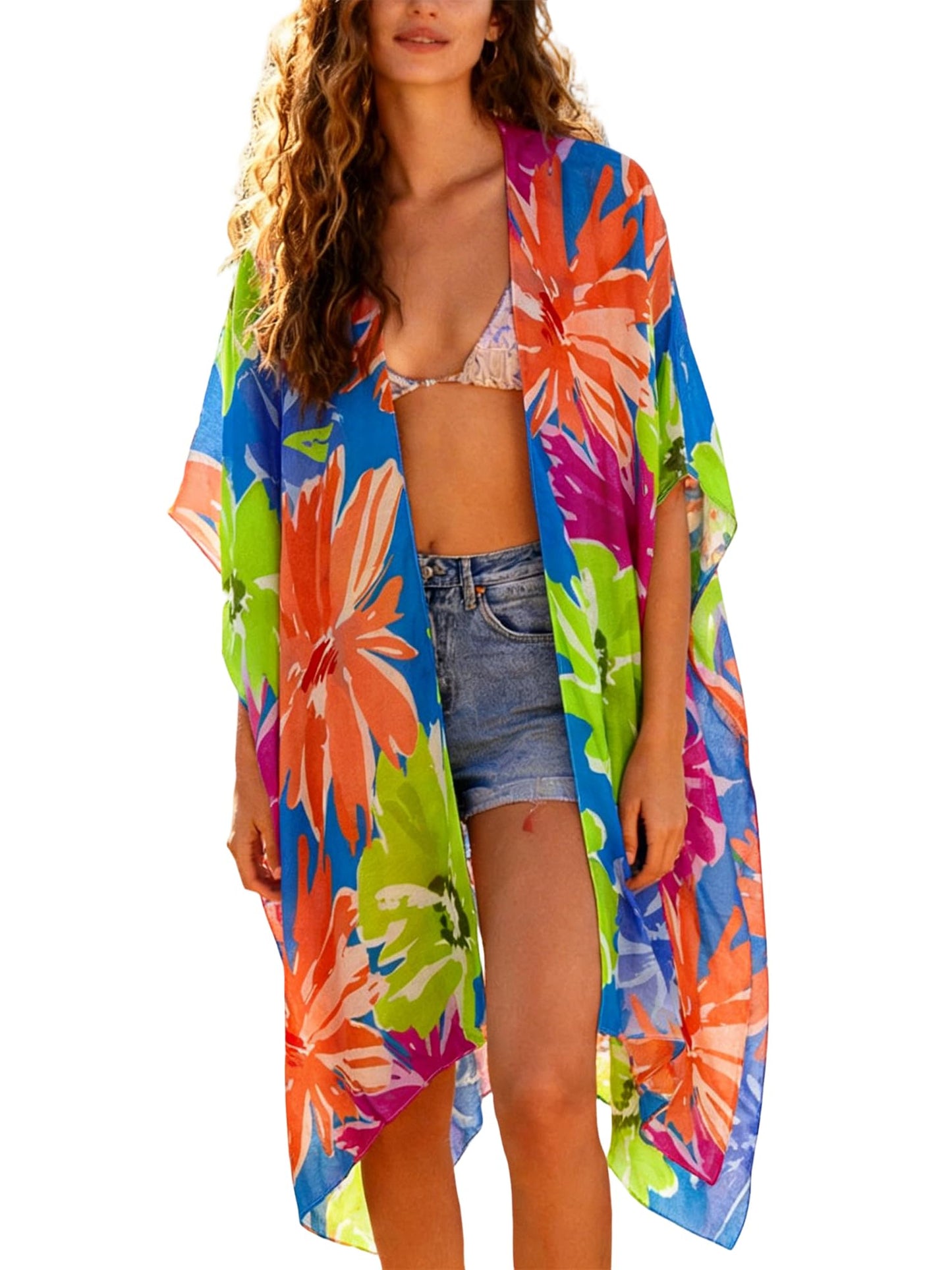 Breezy Lane Women's Kimono Cardigan Summer Swimsuit Coverups Beach Cover Up with Floral Print for Vacation