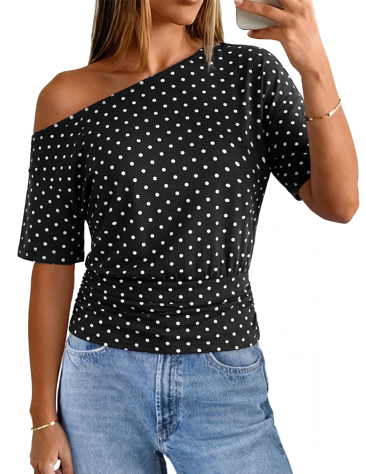MEROKEETY Women's Off The Shoulder Short Sleeve Tops 2026 Summer Casual Going Out Trendy Y2k T Shirts