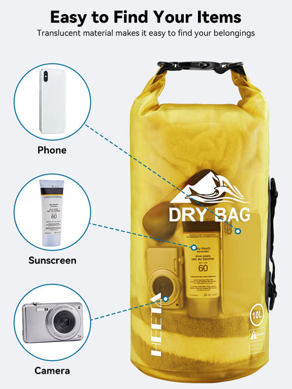 HEETA Dry Bag Waterproof for Women Men, 5L/10L/20L/30L/40L Roll Top Lightweight Dry Storage Bag Backpack with Phone Case for Travel Swimming Boating Kayaking Paddle Board Camping Beach Accessories