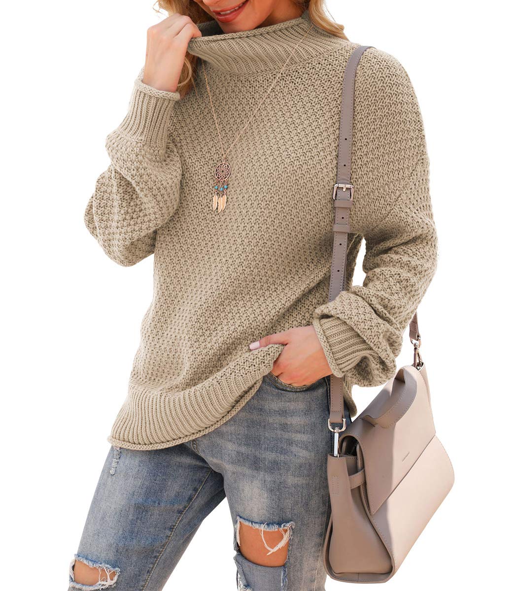 Jouica Women's Turtleneck Oversized Sweaters Batwing Long Sleeve Pullover Loose Chunky Knit Jumper