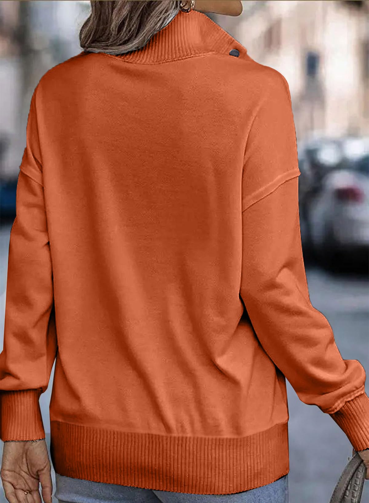 SHEWIN Women's Casual Long Sleeve Stand Neck Sweatshirt Lightweight Button Drawstring Pullover Tops
